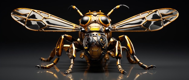 Golden Bee on Black Background 3D Illustration