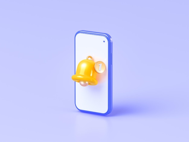 Golden bell icon in phone isolated on blue background 3D Illustration Rendering