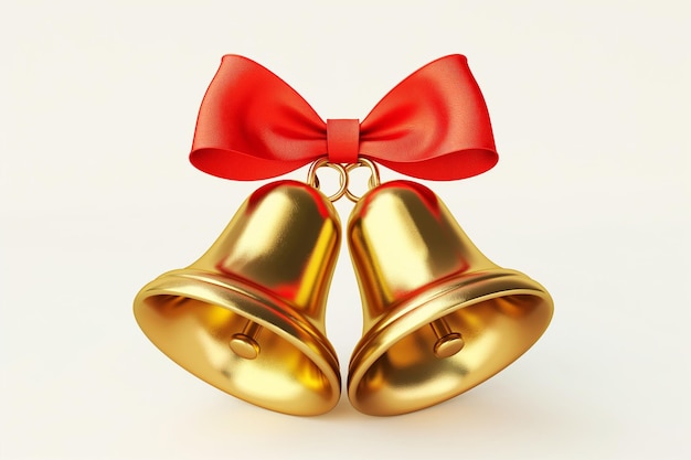 Photo golden bells with red bow isolated on white background