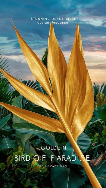 Golden bird of paradise leaf background design resource