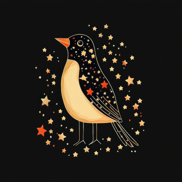 Photo golden bird with stars on black background