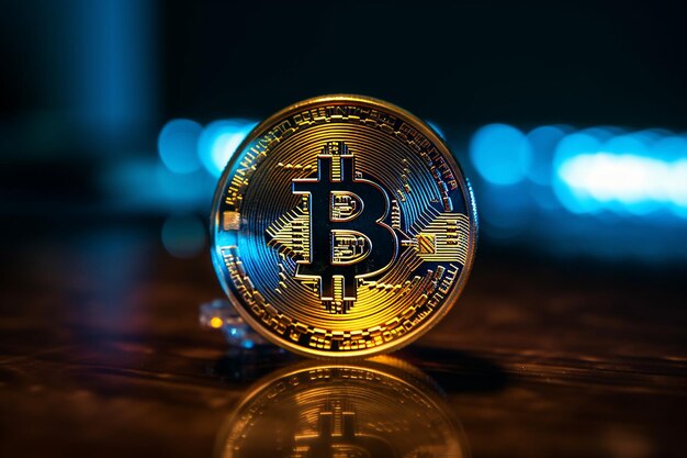 Golden bitcoin on a black background Digital currency Cryptocurrency