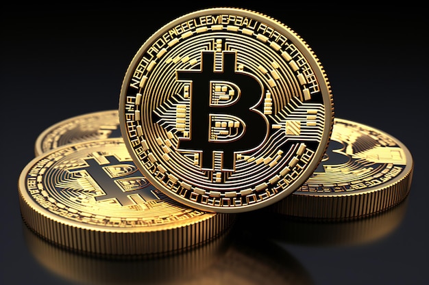 golden bitcoin coins on a black background stock photo katie