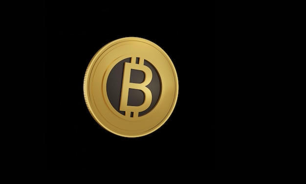 Golden bitcoin cryptocurrency coin on dark background 3d render icon