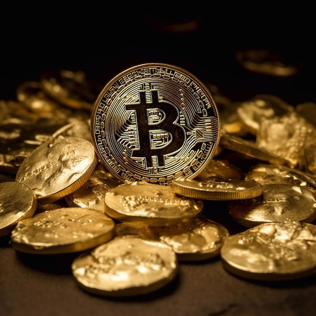 Golden Bitcoin on a dark background