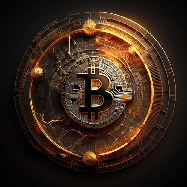 Golden bitcoin digital currency futuristic digital money on technology background and lines Technology cryptocurrency concept