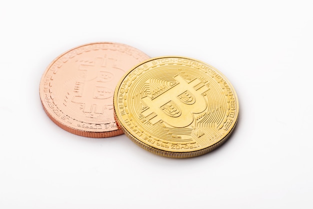 Golden Bitcoin in White Background