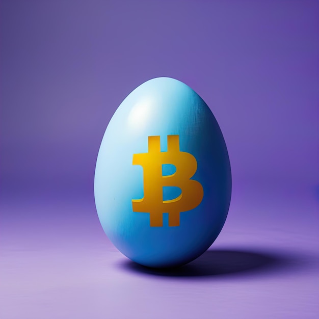 golden bitcoin with eggbitcoin on a blue background