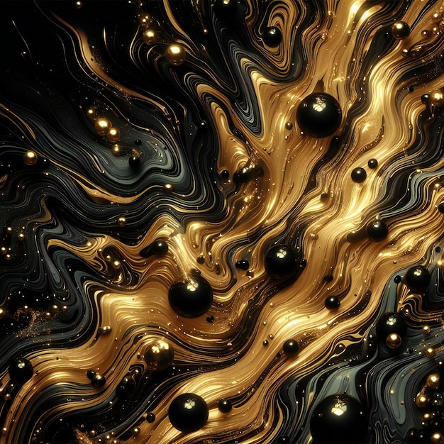 Golden Black Liquid Abstract Art illustration