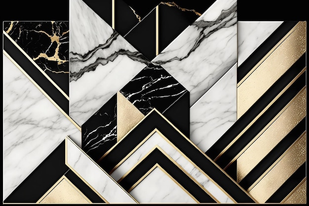 Golden Black and White Marble with Artificial Stone Texture Created Using Generative AI Technology