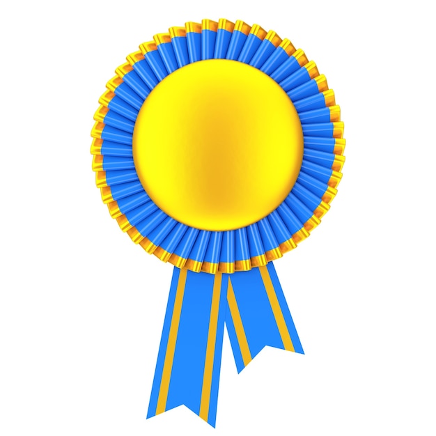 Golden Blank Award Ribbon Rosette on a white background. 3d Rendering.