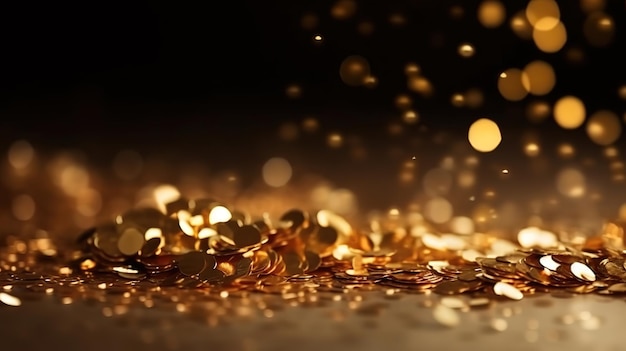 Golden bokeh background Texture foil and confetti bokeh light of golden dust Generative Ai