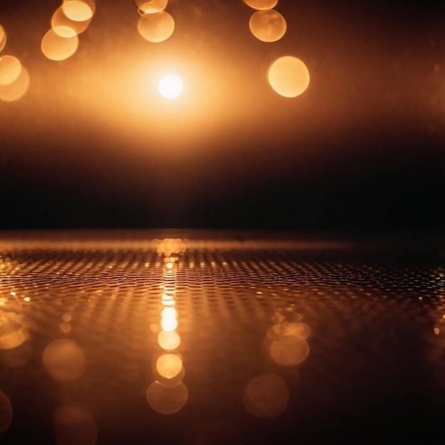 Photo golden bokeh lights scattered against soft dark background mesmerizing visual effect at night golden bokeh lights shimmer and dance on dark surface warmth and evening tranquility generative ai