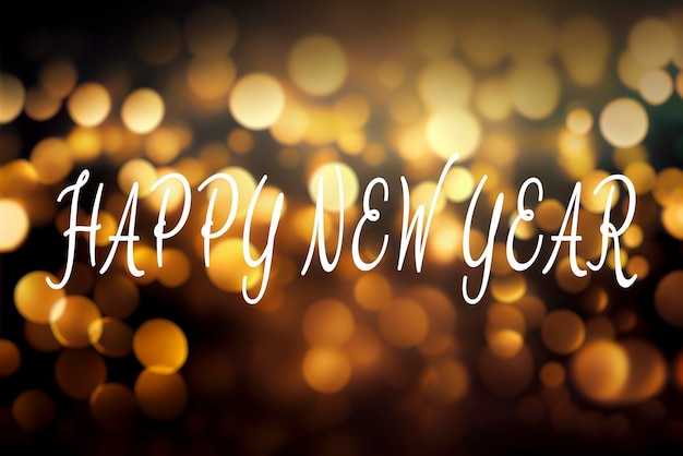 Golden Bokeh ligths with Happy New Year Text