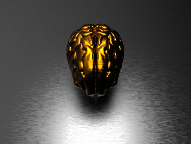 Golden brain on black surface