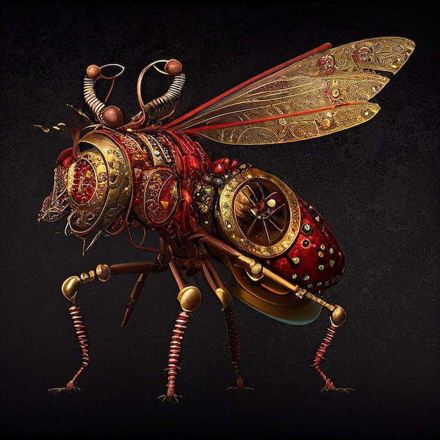 Golden bronze plates steampunk bug mechanical details