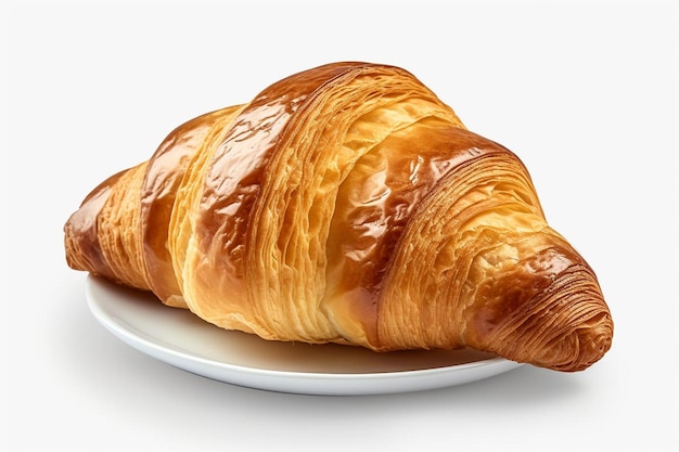 Golden brown croissant on white background png