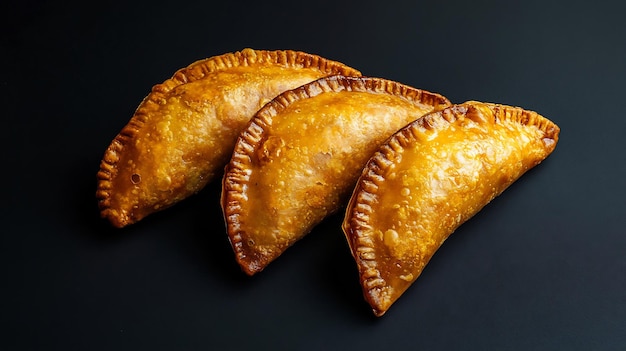 Golden Brown Empanadas Ready to Eat on a Black Background