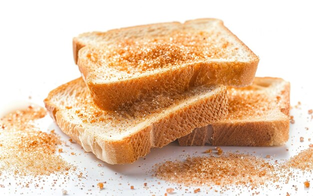 Photo golden brown toast sprinkled with cinnamon sugar on a clean white background