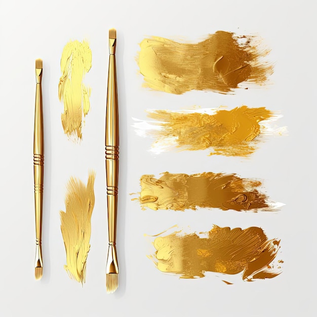 Photo the golden brush strokes on transparent background in the style of limited color range