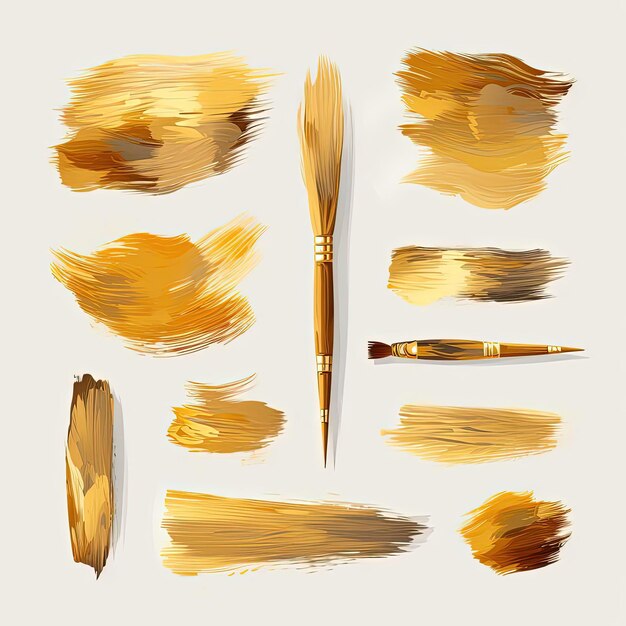 Photo the golden brush strokes on transparent background in the style of limited color range