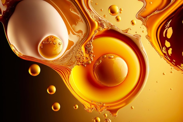 Golden bubbles of honey oil beer or juice Macro of fluid flow Generative AI