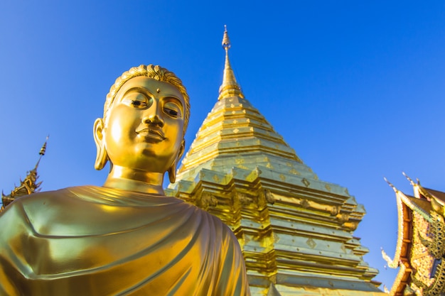 Golden Buddha statue in temple in Wat Phra That Doi Suthep, Chiangmai , Thailand