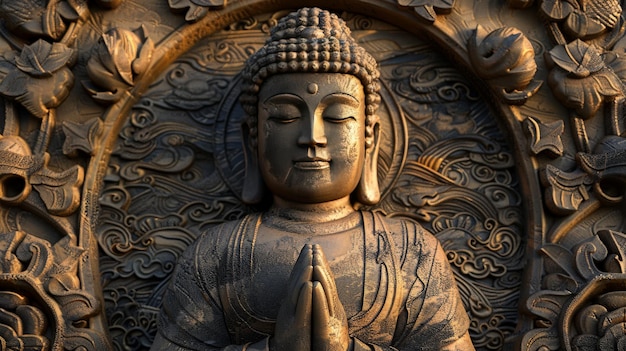 Golden Buddha Statue with Ornate Halo