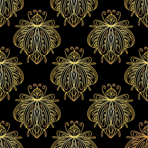 Golden bugs seamless pattern Bohemian pattern with beetles