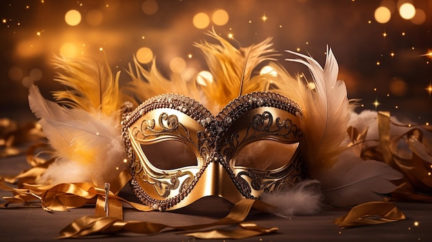 Photo golden carnival elegance feathered mask