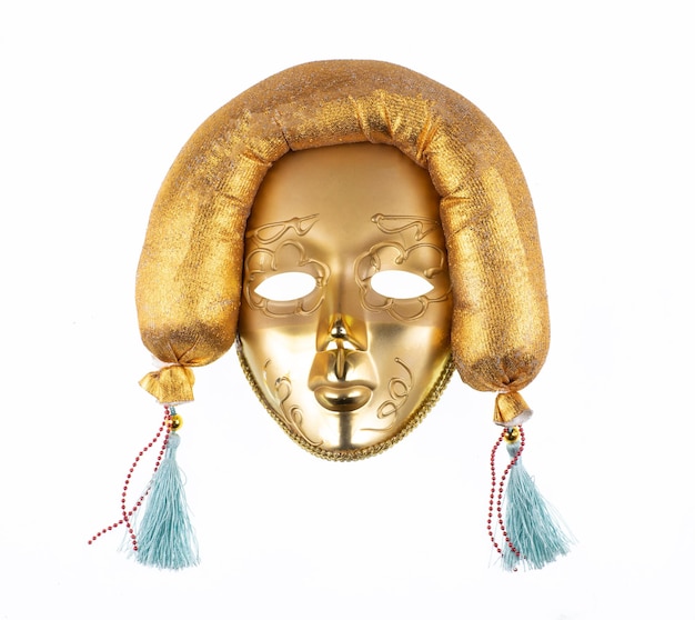 golden carnival venetian mask isolated on white background