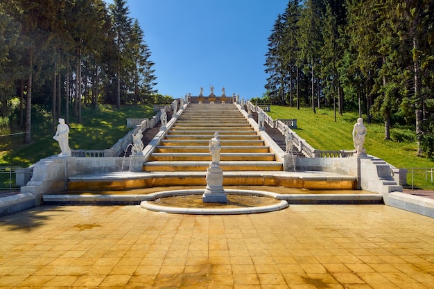 Golden cascade in Peterhof in summer