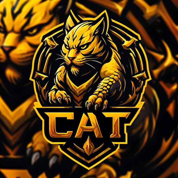 Golden Cat Mascot with Claws and Text quotCATquot