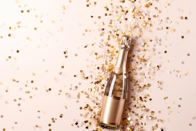 golden champagne bottle with confetti