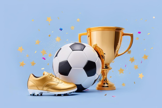 Golden champion cup boot and soccer ball Generative AI