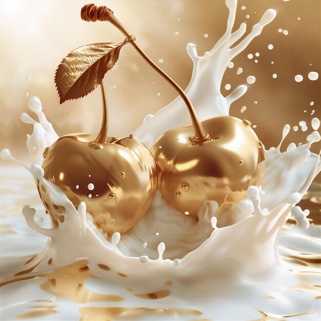 Golden cherry with milk splash