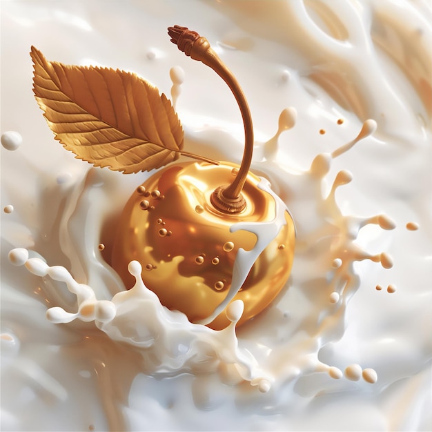 Golden cherry with milk splash