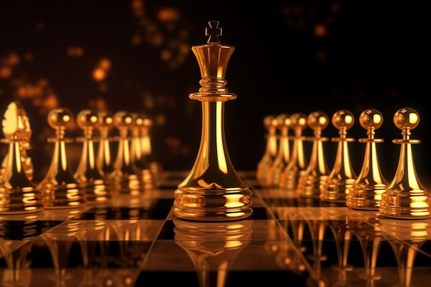 Golden chess set featuring a central candle