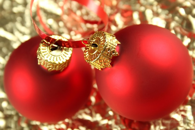 Golden Christmas background with red balloons and decorations