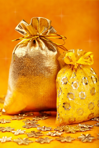 Golden christmas gift sacks