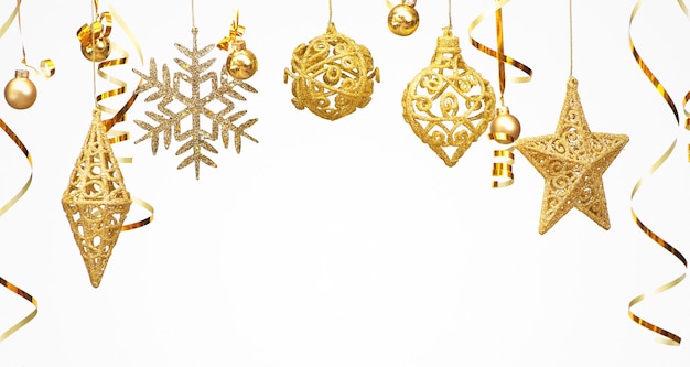 Golden Christmas ornaments isolated on white