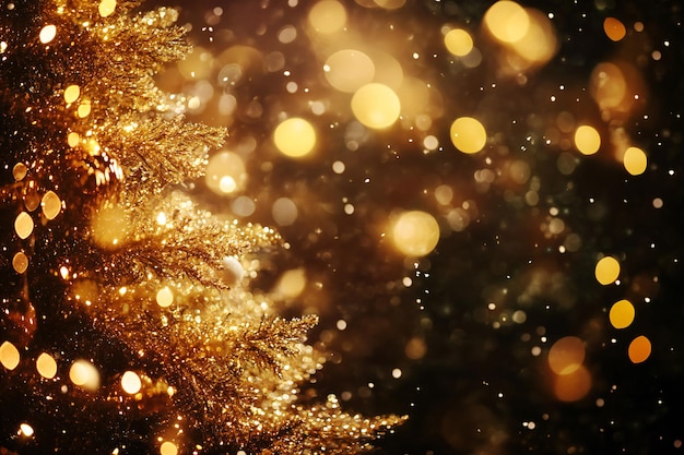 Photo golden christmas tree with sparkling holiday lights and glittery decoration