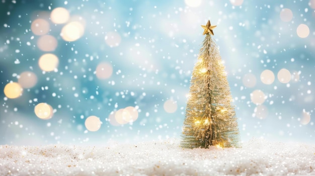 Golden Christmas Tree with Sparkling Lights Background