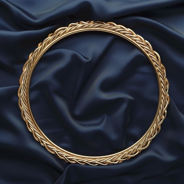 Golden Circle Frame on Dark Blue Fabric Background