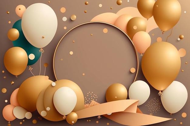 A golden circle with balloons on a brown background