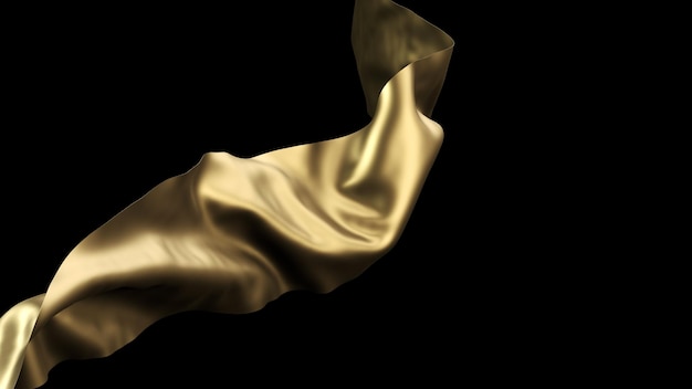 Golden cloth piece of blowing fabric 3d rendered elegant textile