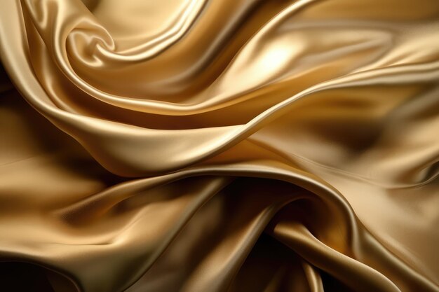 Golden cloth silk fabric satin surface with soft wave generative ai