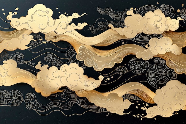 Golden Clouds and Waves Abstract Background