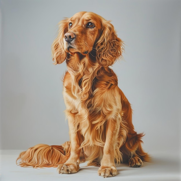 Golden Cocker Spaniel Sitting on Grey Background