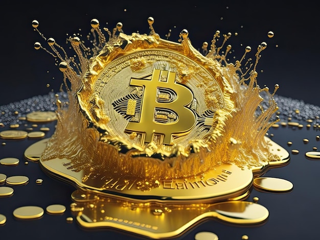 golden coin of bitcoin digital cryptocurrency mining or blockchain technology generative ai